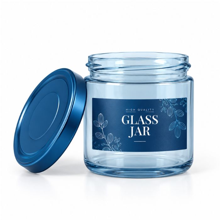 Pegatina personalizada de vinilo aplicada sobre envase de cristal
