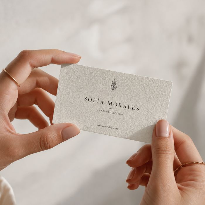 tarjeta de visita con textura papel acuarela sostenida en manos