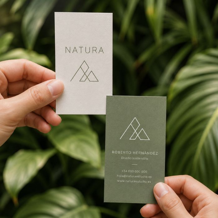 Tarjetas de visita papel reciclado vertical ecológicas FSC - Reprotel