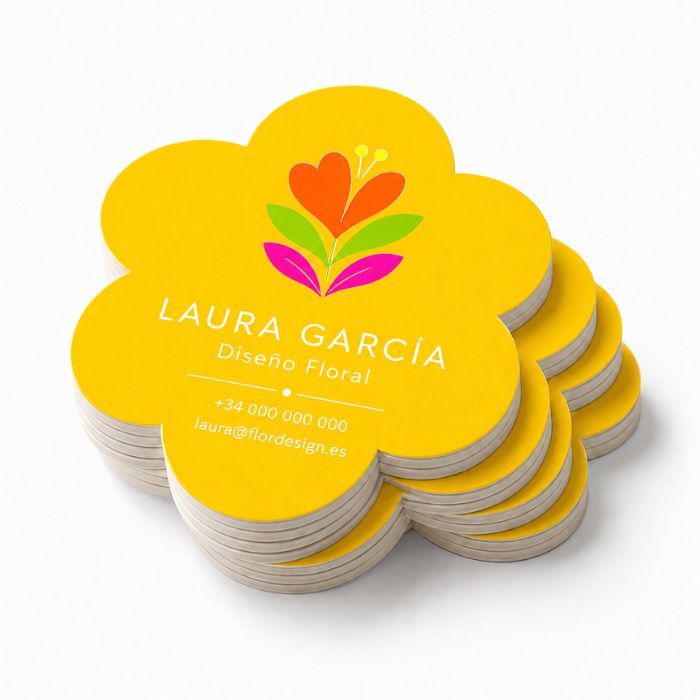Tarjetas de visita troqueladas con forma de flor personalizadas - Reprotel