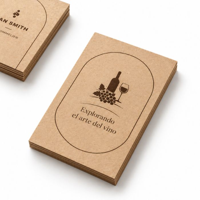Tarjetas de visita verticales en papel Kraft con diseño personalizado
