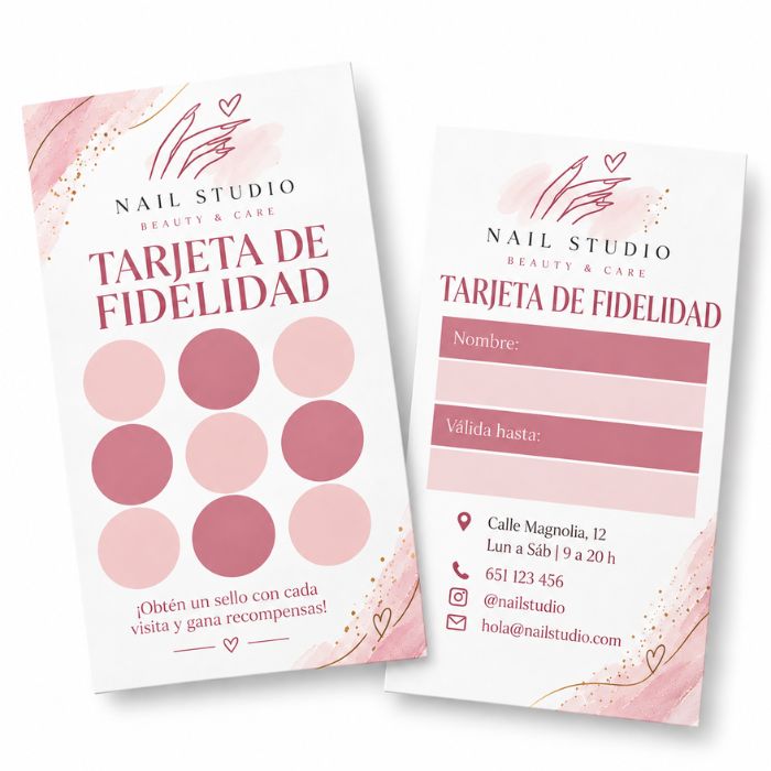 Tarjetas de visita verticales para fidelidad de salón de uñas