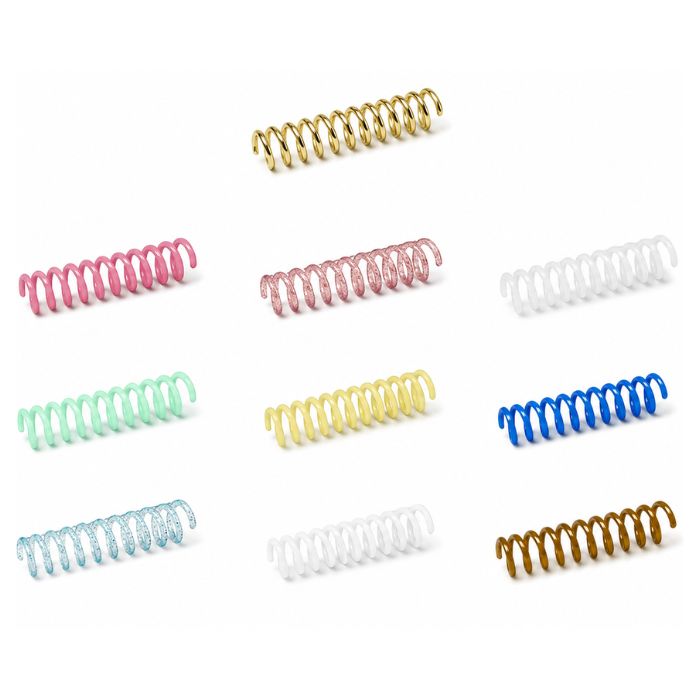 Espirales de colores disponibles para encuadernar manuales: dorado, rosa, mint, azul, blanco y más