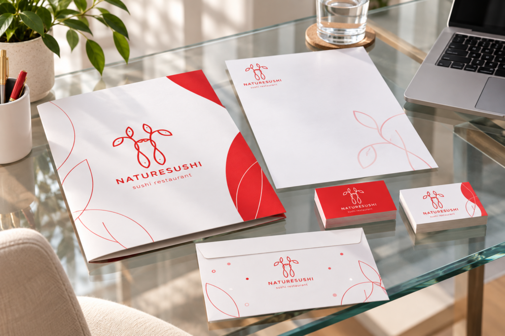 Papelería corporativa personalizada para empresas con tarjetas, sobres, carpeta y papel de carta