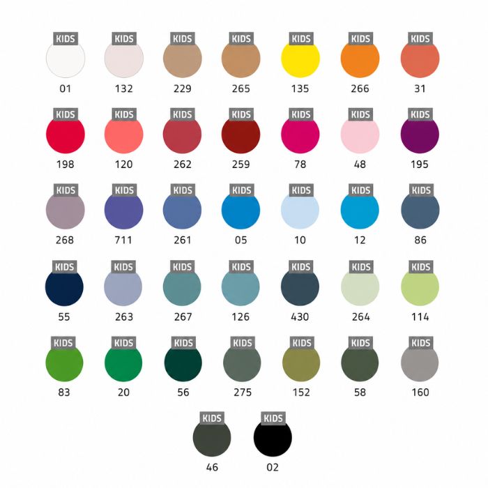 Gama de colores disponibles para camisetas personalizadas de niños y niñas