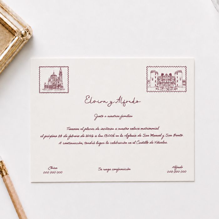 invitaciones boda a5 diseño sellos burdeos reprotel