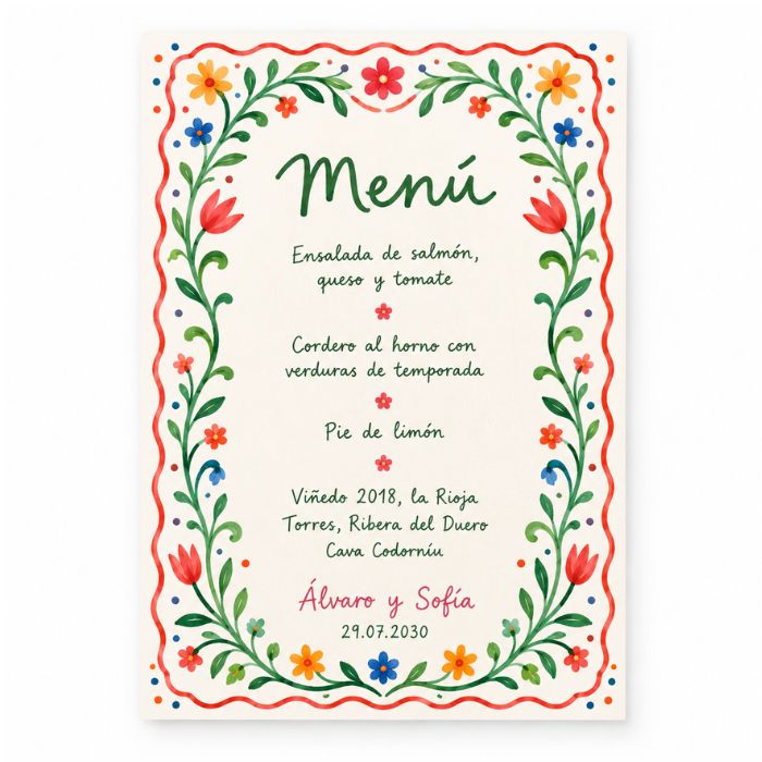 Minutas de boda personalizadas impresas a color