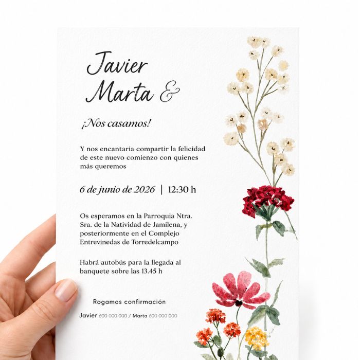 invitaciones boda a5 diseño floral colorido reprotel