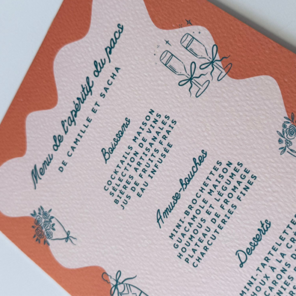 Minutas de boda impresas en papel acuarela 300 g
