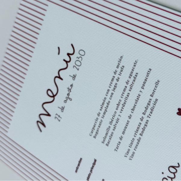 Minutas de boda impresas en papel Rives Gofrado 350 g