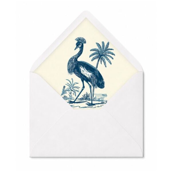 forro para sobres boda estilo toile con grulla azul