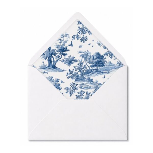 forro para sobres boda estilo toile de jouy azul