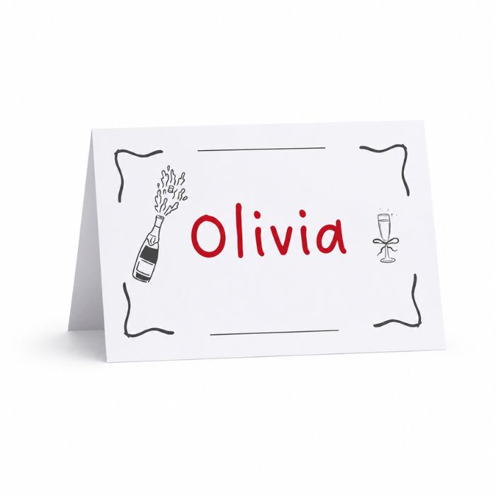Marcasitio plegado personalizado con nombre Olivia y diseño ilustrado