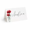 Marcasitio plegado personalizado para boda con nombre Andrea y flores rojas