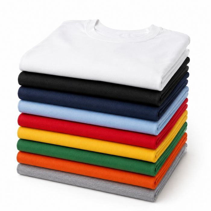 camisetas básicas personalizadas de algodón en varios colores apiladas