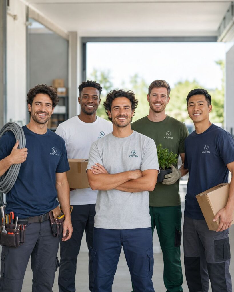 Equipo de trabajadores con camisetas para empresas de hombre personalizadas con logo