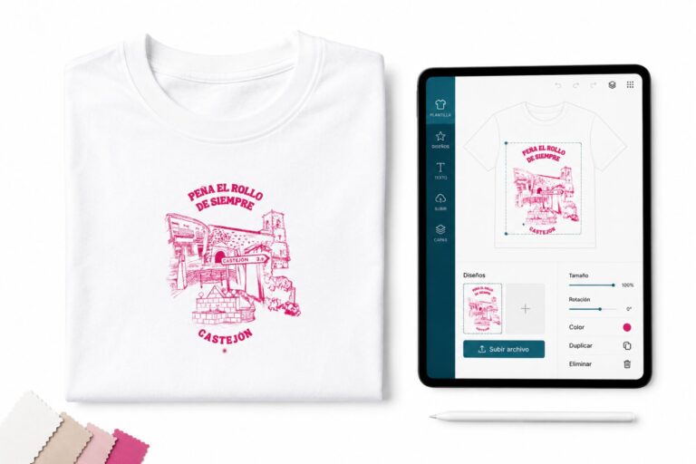 Camiseta personalizada de peña y proceso de diseño online en tablet