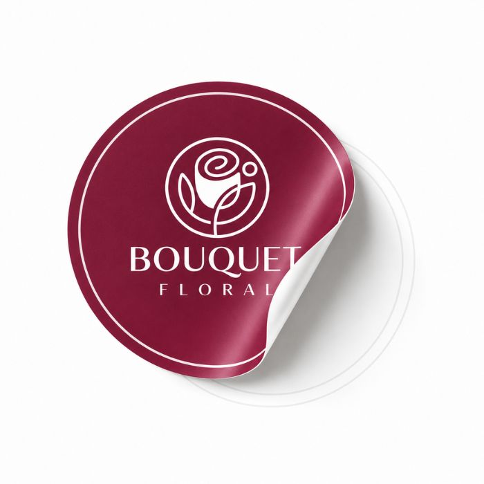 Pegatina reposicionable redonda de Bouquet Floral parcialmente levantada