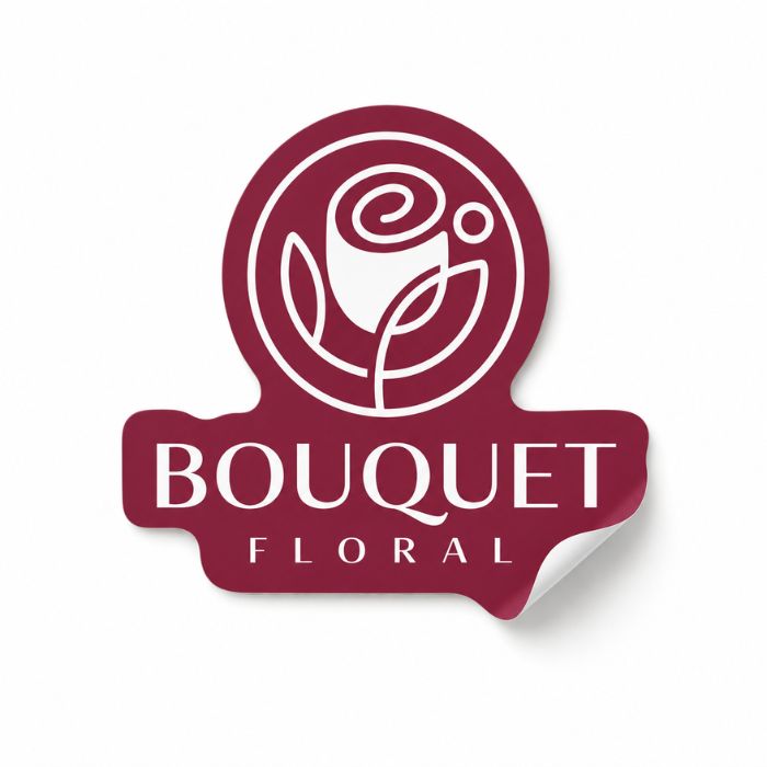 Pegatina troquelada con la forma del logo de Bouquet Floral