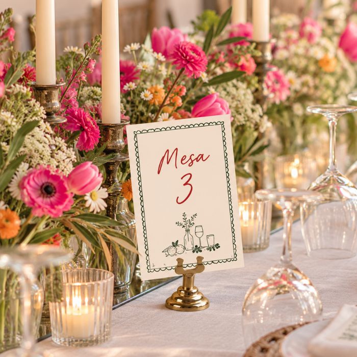 Mesero de boda personalizado con número de mesa 3
