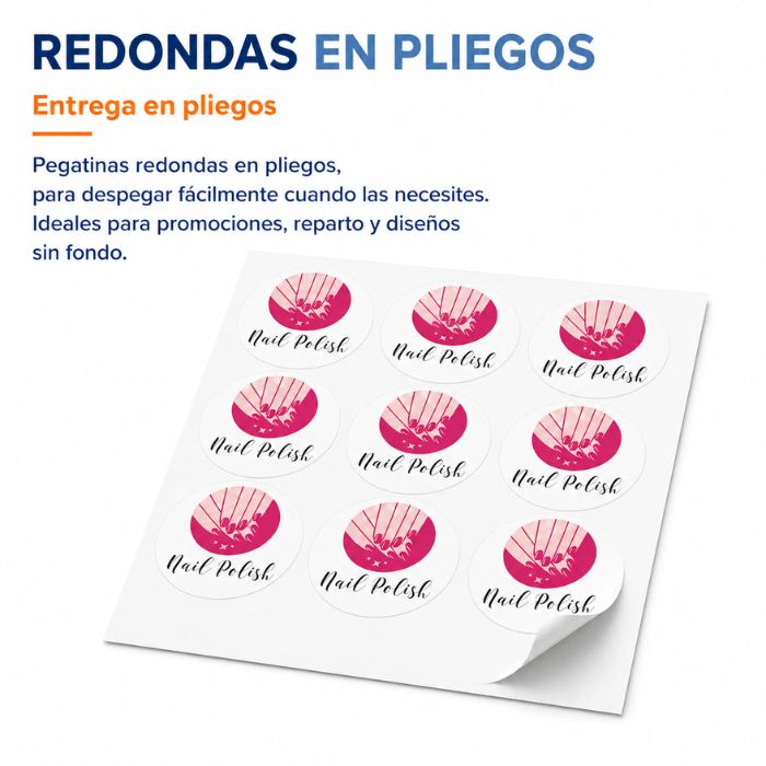 Pegatinas redondas personalizadas entregadas en pliegos