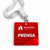 Acreditación de prensa personalizada en PVC rojo con lanyard blanco