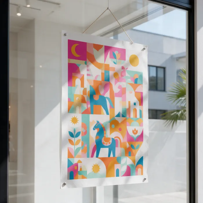 Cartel en papel colocado en el escaparate de una tienda