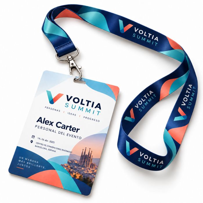 Acreditación A6 con lanyard personalizado satinado