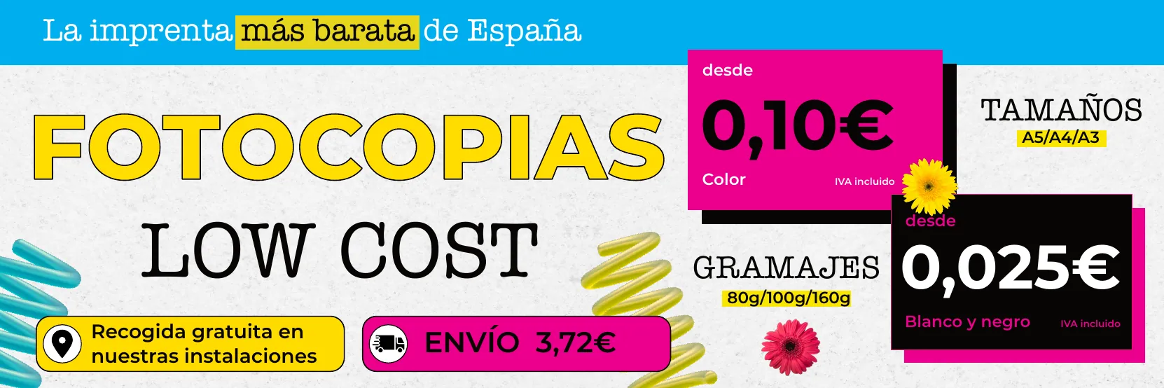 Fotocopias Low Cost desde 0,10 € en color y 0,025 € en blanco y negro, tamaños A5, A4 y A3