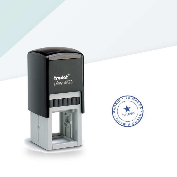 Sello automático redondo de 30 mm de diámetro Trodat Printy 4923 con texto en círculo y logotipo