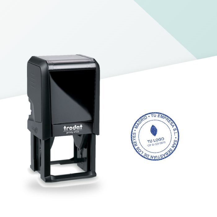 Sello automático redondo de 40 mm de diámetro Trodat Printy 4924 con texto en círculo y logotipo