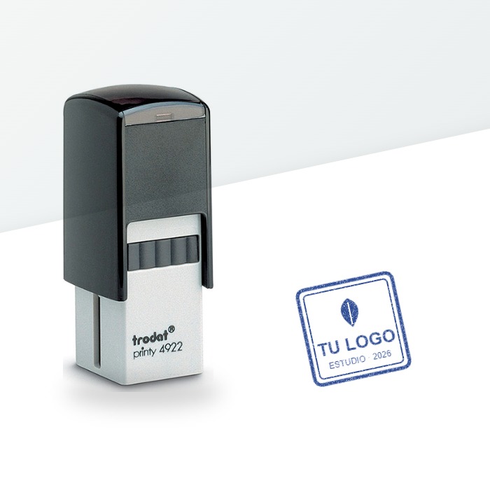 Sello automático Trodat Printy 4922 de 20 x 20 mm con la huella de un logotipo estampado